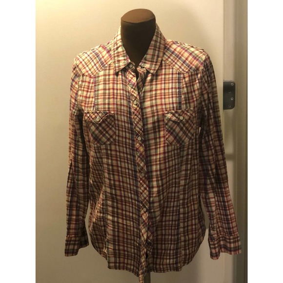 Colorful Old Navy Plaid Shirt sz LG - Picture 2 of 7